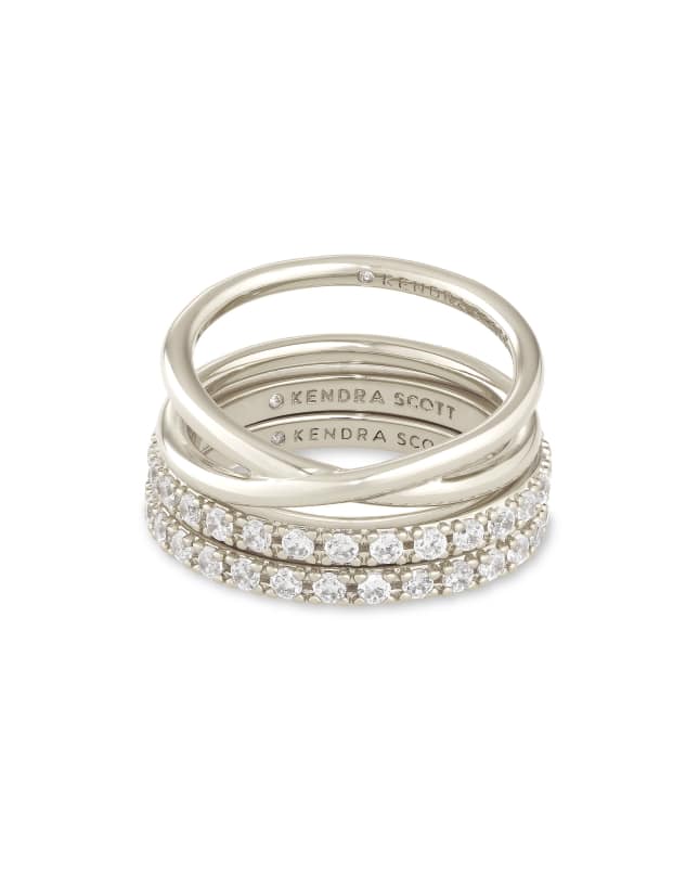 Livy Silver Rings Set of 3 in White Crystal