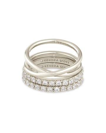 Livy Silver Rings Set of 3 in White Crystal